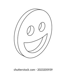 The outline of a large laughter face symbol is made with black lines. 3D view of the object in perspective. Vector illustration on white background