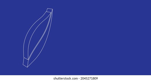 The outline of a large leaflet symbol made of white lines on the left. 3D view of the object in perspective. Vector illustration on indigo background