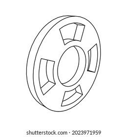 The outline of a large lifebuoy symbol is made with black lines. 3D view of the object in perspective. Vector illustration on white background