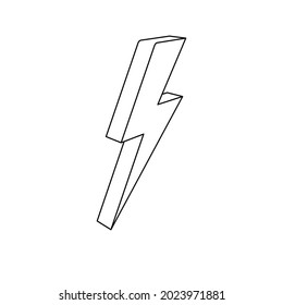 The outline of a large lightning symbol is made with black lines. 3D view of the object in perspective. Vector illustration on white background