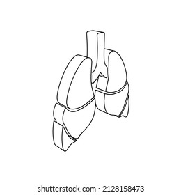 The outline of a large lungs symbol is made with black lines. 3D view of the object in perspective. Vector illustration on white background