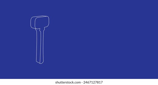 El contorno de un Grande símbolo de mazo hecho de líneas blancas a la izquierda. Vista 3D del objeto en perspectiva. Ilustración vectorial sobre fondo índigo