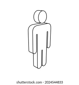 The outline of a large man symbol is made with black lines. 3D view of the object in perspective. Vector illustration on white background