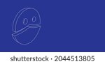 The outline of a large masked face symbol made of white lines on the left. 3D view of the object in perspective. Vector illustration on indigo background