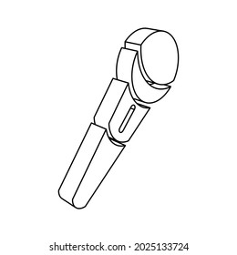 The outline of a large microphone symbol is made with black lines. 3D view of the object in perspective. Vector illustration on white background