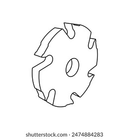The outline of a large milling disc symbol is made with black lines. 3D view of the object in perspective. Vector illustration on white background