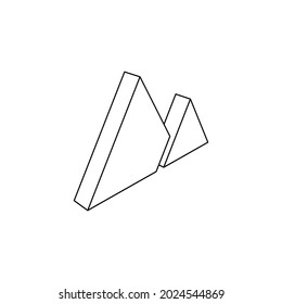 The outline of a large mountains symbol is made with black lines. 3D view of the object in perspective. Vector illustration on white background