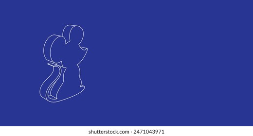 The outline of a large mouse symbol made of white lines on the left. 3D view of the object in perspective. Vector illustration on indigo background