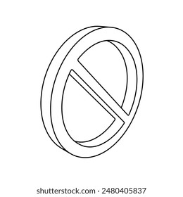The outline of a large no parking sign is made with black lines. 3D view of the object in perspective. Vector illustration on white background
