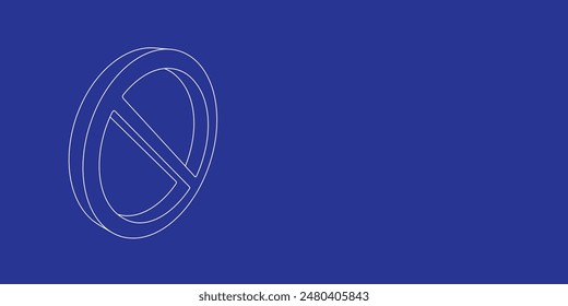 The outline of a large no parking sign made of white lines on the left. 3D view of the object in perspective. Vector illustration on indigo background