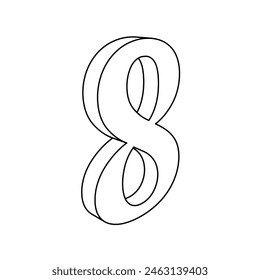 The outline of a large number eight symbol is made with black lines. 3D view of the object in perspective. Vector illustration on white background