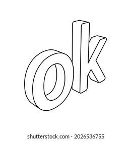 The outline of a large ok symbol is made with black lines. 3D view of the object in perspective. Vector illustration on white background