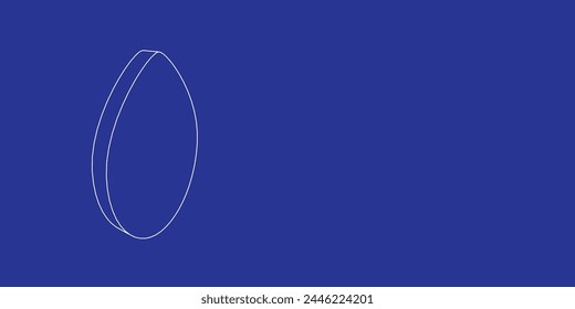 Contorno de un Grande óvalo de líneas blancas a la izquierda. Vista 3D del objeto en perspectiva. Ilustración vectorial sobre fondo índigo