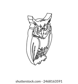 The outline of a large owl symbol is made with black lines. 3D view of the object in perspective. Vector illustration on white background
