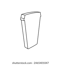 The outline of a large paper coffee cup is made with black lines. 3D view of the object in perspective. Vector illustration on white background
