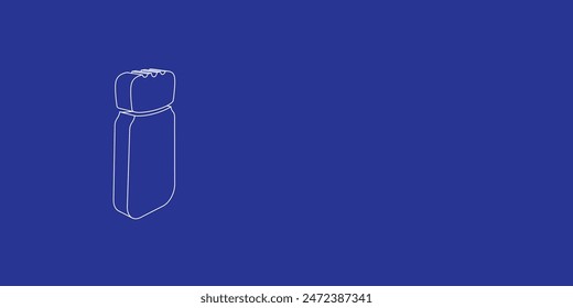 The outline of a large pepper shaker symbol made of white lines on the left. 3D view of the object in perspective. Vector illustration on indigo background