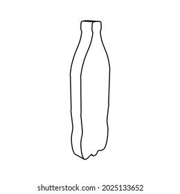 El contorno de un gran símbolo de botella de plástico está hecho con líneas negras. Vista 3D del objeto en perspectiva. Ilustración del vector sobre fondo blanco