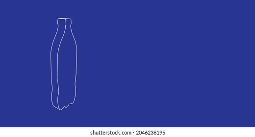 El contorno de un gran símbolo de botella de plástico hecho de líneas blancas a la izquierda. Vista 3D del objeto en perspectiva. Ilustración vectorial en el fondo índigo