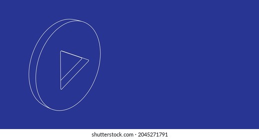 The outline of a large play symbol made of white lines on the left. 3D view of the object in perspective. Vector illustration on indigo background