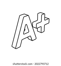 El contorno de un gran símbolo A plus se hace con líneas negras. Vista 3D del objeto en perspectiva. Ilustración del vector sobre fondo blanco