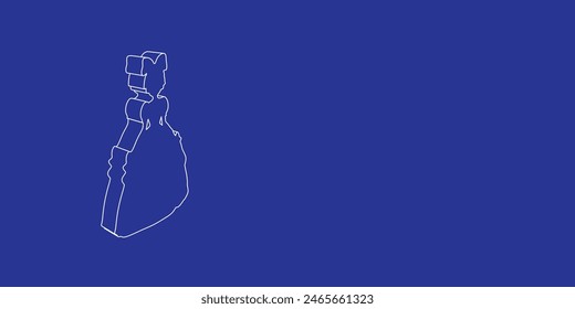 The outline of a large princess symbol made of white lines on the left. 3D view of the object in perspective. Vector illustration on indigo background