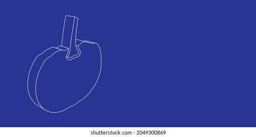 The outline of a large pumpkin symbol made of white lines on the left. 3D view of the object in perspective. Vector illustration on indigo background