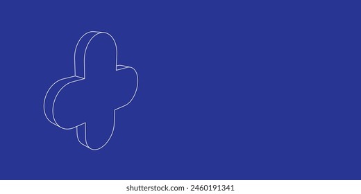 The outline of a large quatrefoil symbol made of white lines on the left. 3D view of the object in perspective. Vector illustration on indigo background