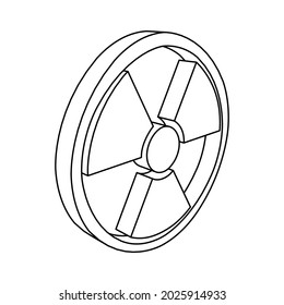 The outline of a large radiation symbol is made with black lines. 3D view of the object in perspective. Vector illustration on white background