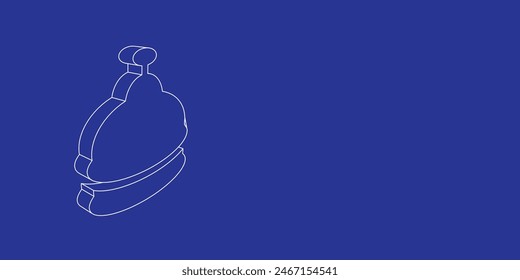 The outline of a large reception bell symbol made of white lines on the left. 3D view of the object in perspective. Vector illustration on indigo background
