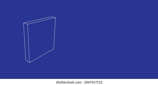 The outline of a large rectangle made of white lines on the left. 3D view of the object in perspective. Vector illustration on indigo background