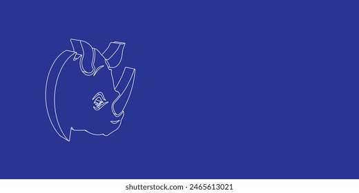 The outline of a large rhino head logo made of white lines on the left. 3D view of the object in perspective. Vector illustration on indigo background