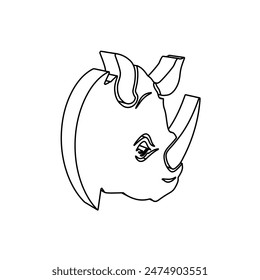 The outline of a large rhino head logo is made with black lines. 3D view of the object in perspective. Vector illustration on white background