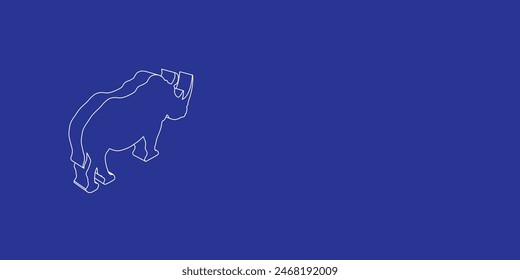 The outline of a large rhino symbol made of white lines on the left. 3D view of the object in perspective. Vector illustration on indigo background