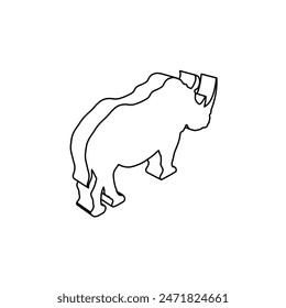 The outline of a large rhino symbol is made with black lines. 3D view of the object in perspective. Vector illustration on white background