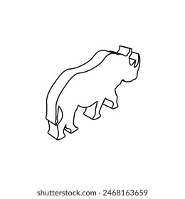 The outline of a large rhinoceros symbol is made with black lines. 3D view of the object in perspective. Vector illustration on white background