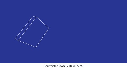 The outline of a large rhombus symbol made of white lines on the left. 3D view of the object in perspective. Vector illustration on indigo background