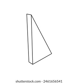 El contorno de un Grande triángulo recto está hecho con líneas negras. Vista 3D del objeto en perspectiva. Ilustración vectorial sobre fondo blanco