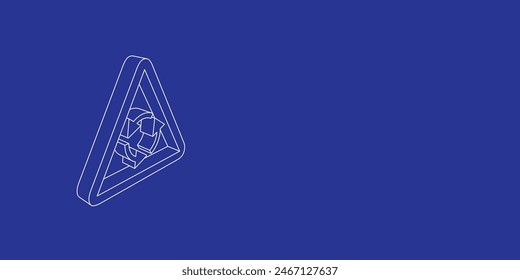 The outline of a large roundabout sign made of white lines on the left. 3D view of the object in perspective. Vector illustration on indigo background