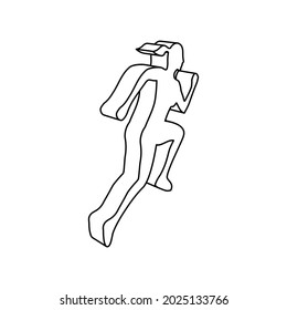 The outline of a large running woman symbol is made with black lines. 3D view of the object in perspective. Vector illustration on white background