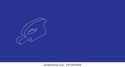 The outline of a large sanding machine symbol made of white lines on the left. 3D view of the object in perspective. Vector illustration on indigo background