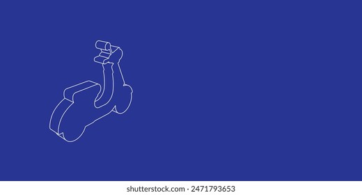 The outline of a large scooter symbol made of white lines on the left. 3D view of the object in perspective. Vector illustration on indigo background