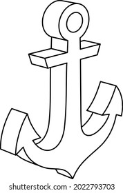 The outline of a large sea anchor symbol is made with black lines. 3D view of the object in perspective. Vector illustration on white background