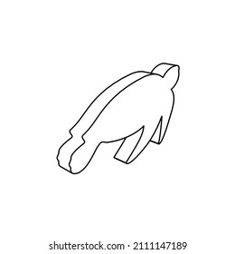El contorno de un gran símbolo de tortuga marina se hace con líneas negras. Vista 3D del objeto en perspectiva. Ilustración del vector sobre fondo blanco