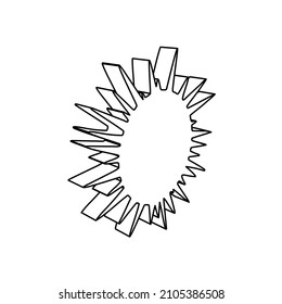 The outline of a large sea urchin symbol is made with black lines. 3D view of the object in perspective. Vector illustration on white background