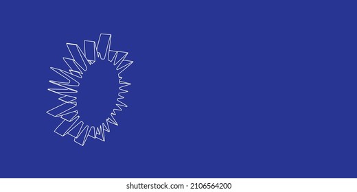 The outline of a large sea urchin symbol made of white lines on the left. 3D view of the object in perspective. Vector illustration on indigo background