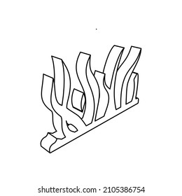 The outline of a large seaweed symbol is made with black lines. 3D view of the object in perspective. Vector illustration on white background