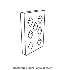 El contorno de un Grande siete de diamantes de la tarjeta de juego se hace con líneas negras. Vista 3D del objeto en perspectiva. Ilustración vectorial sobre fondo blanco