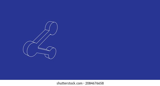 El contorno de un símbolo de gran tamaño compartido hecho de líneas blancas a la izquierda. Vista 3D del objeto en perspectiva. Ilustración vectorial en el fondo índigo
