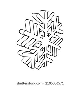 The outline of a large snowflake symbol is made with black lines. 3D view of the object in perspective. Vector illustration on white background