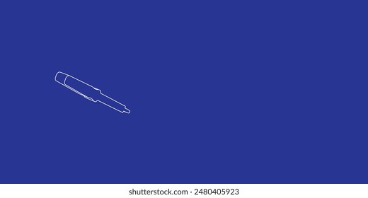 The outline of a large soldering iron symbol made of white lines on the left. 3D view of the object in perspective. Vector illustration on indigo background
